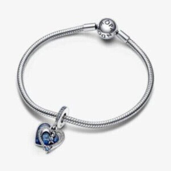 PANDORA Celestial Shooting Star Heart Double Dangle Charm - Picture 2 of 3